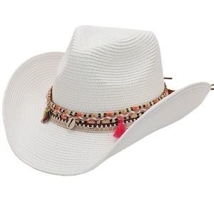 Pink boho tassels  Tribal cowboy hat